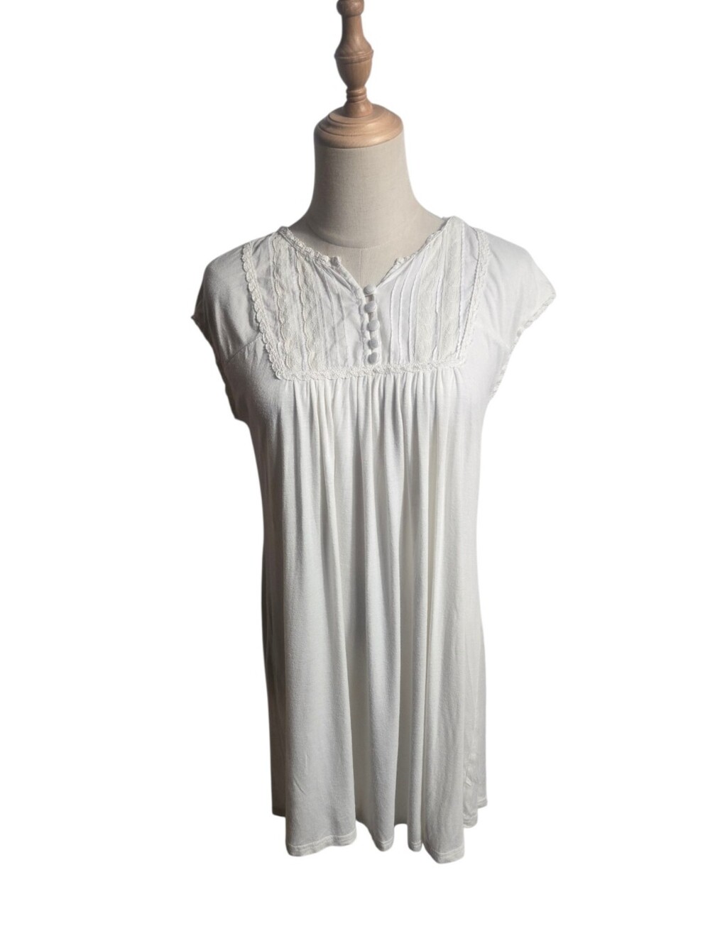Esley Cottagecore Vintage White Lace-Trim Cap Sleeve Nightie